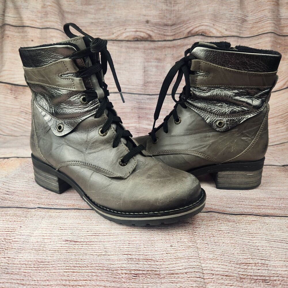 Dromedaris Kara Boots Gray Leather Faux Fur Eu Size 39 (US 8.5-9)